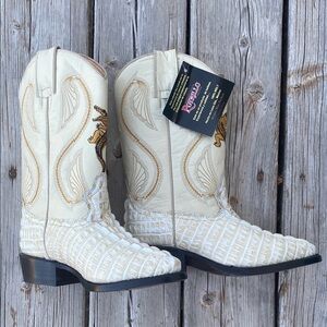 Ivory and Gold Western Boots with Dragon Detail